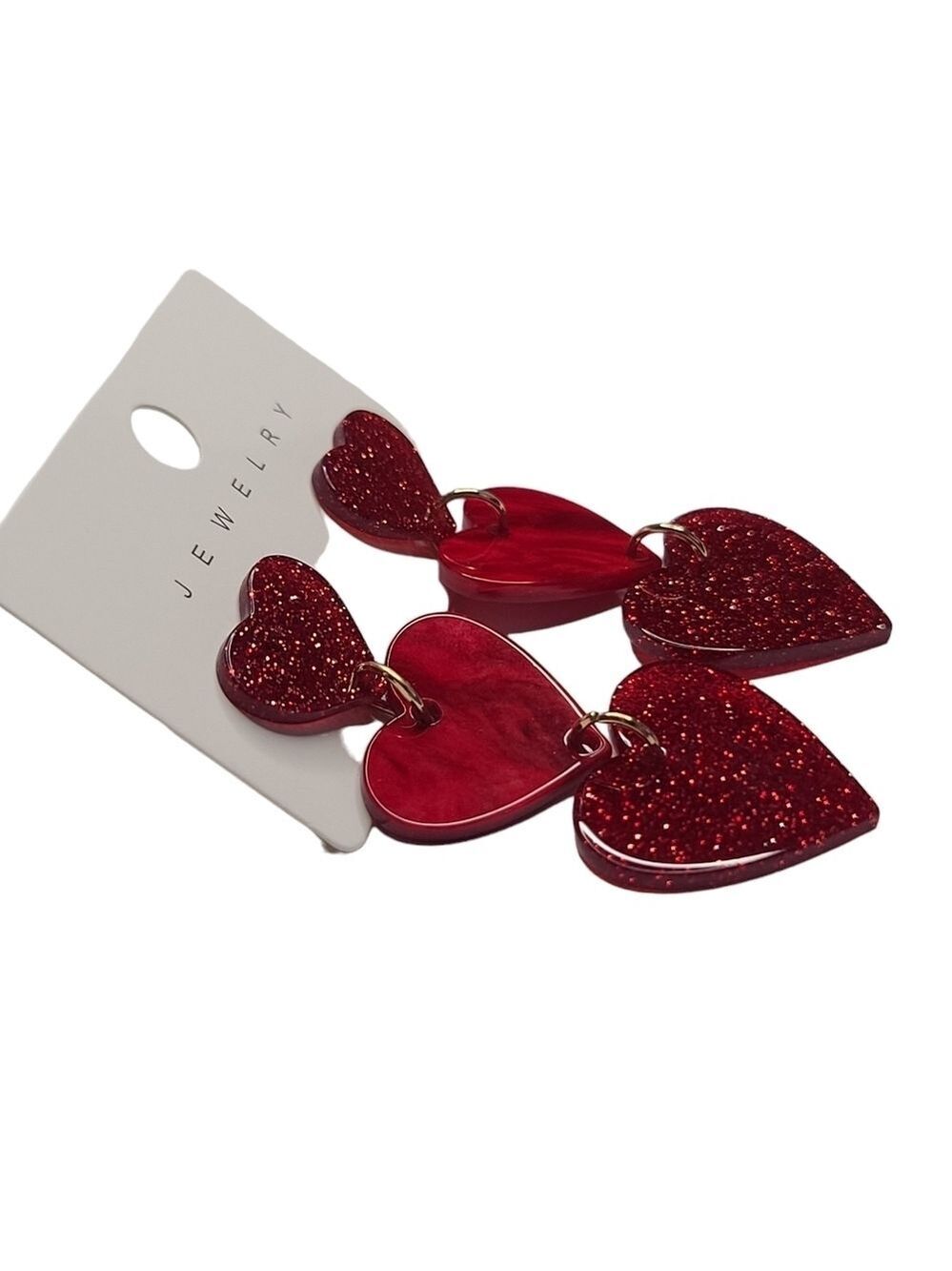 NEW Red Heart Shaped Drop Down Dangle Earrings - Picture 2 of 3